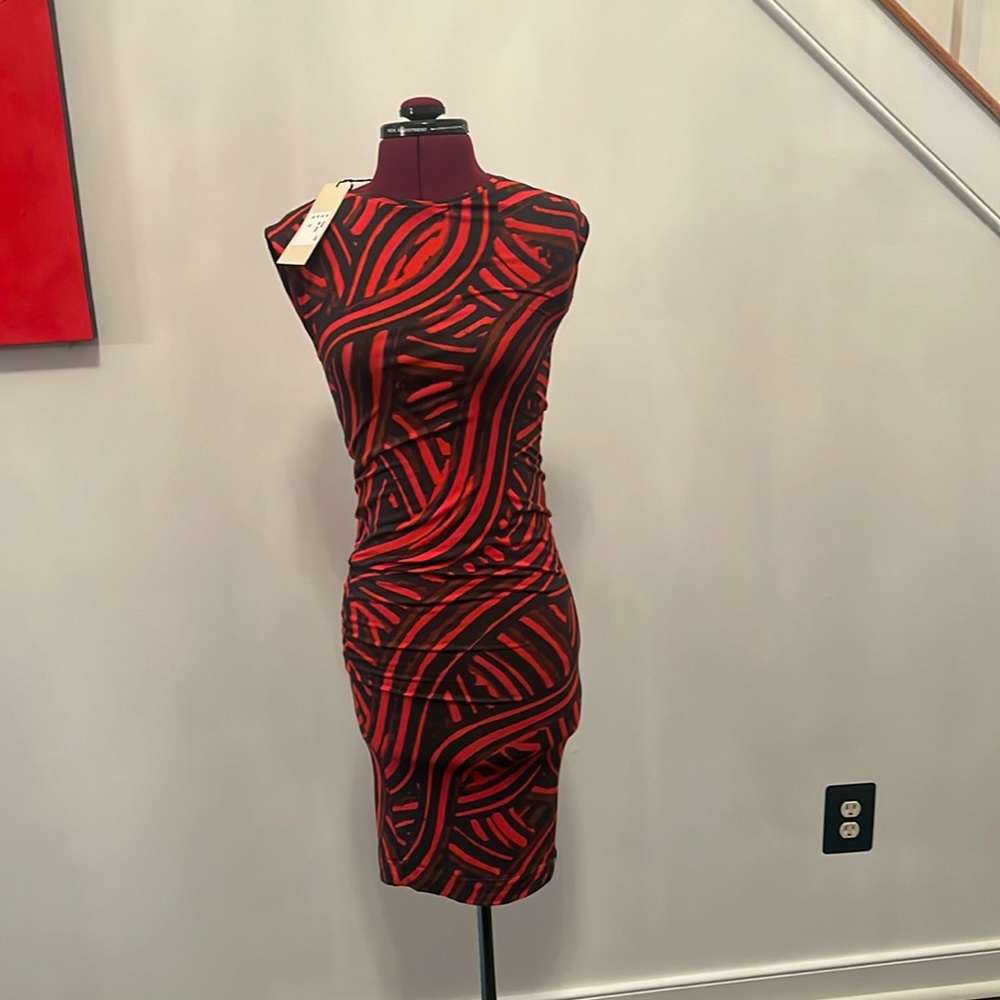 Red black print sexy form fitting dress